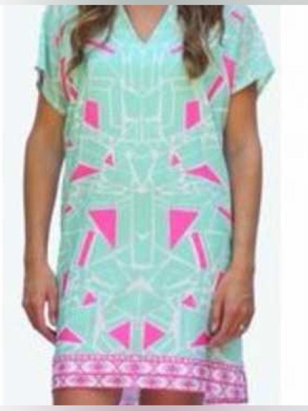 Britt Ryan mint and pink geometric shift dress